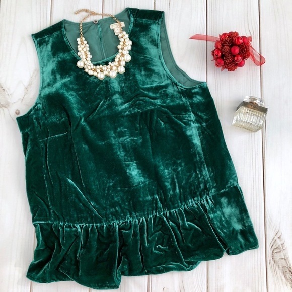 J. Crew Velvet Green Top - Picture 2 of 3